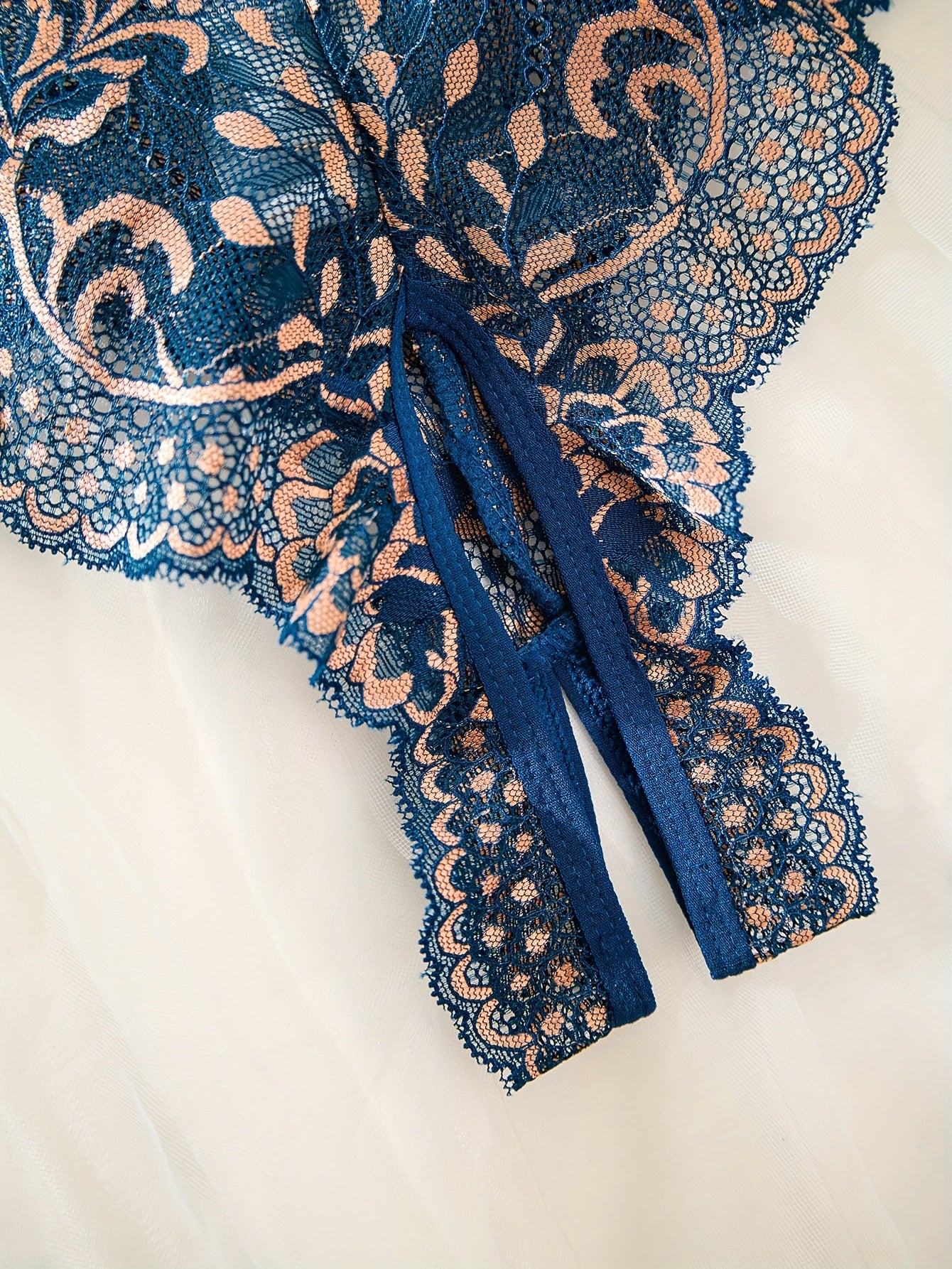 Conjunto de lencería de encaje sin entrepierna para mujer para ropa de noche seductora