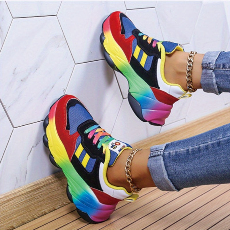 Women's Plus Size Mesh Casual Sneakers with Rainbow Soles Light-Up