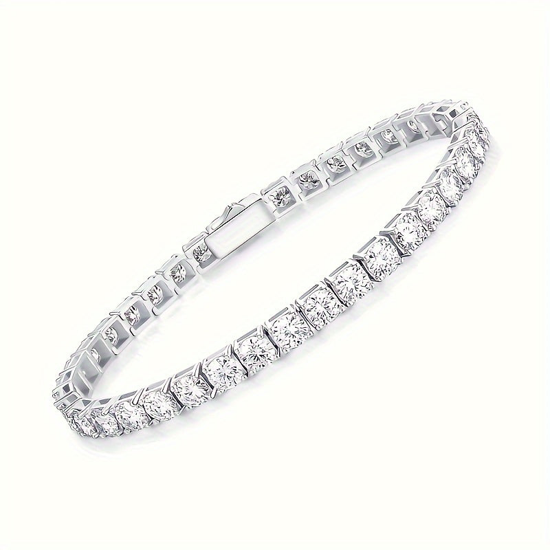 Sterling Silver Tennis Bracelet with Moissanite 15.5-19 Carats VVS1 Round Cut