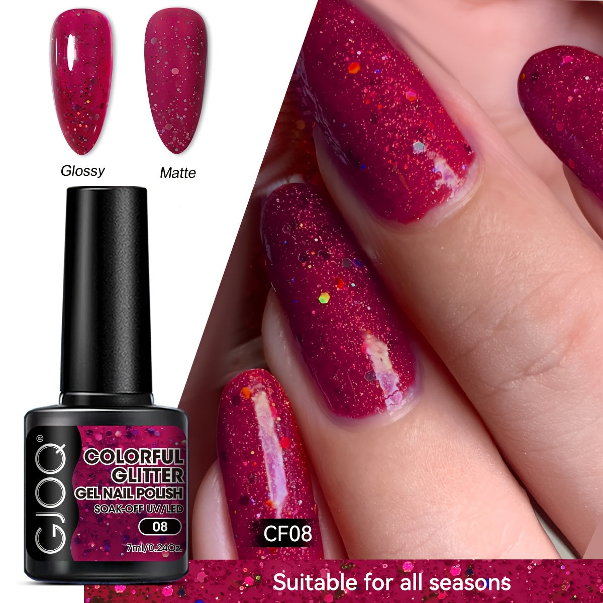 Gel Nail Polish Pink Purple Glitter Soak Off LED Manicure All Seasons