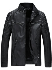 Erkaklar uchun zamonaviy PU charm kurtka, kuz va qish uchun zipli cho'ntaklar bilan