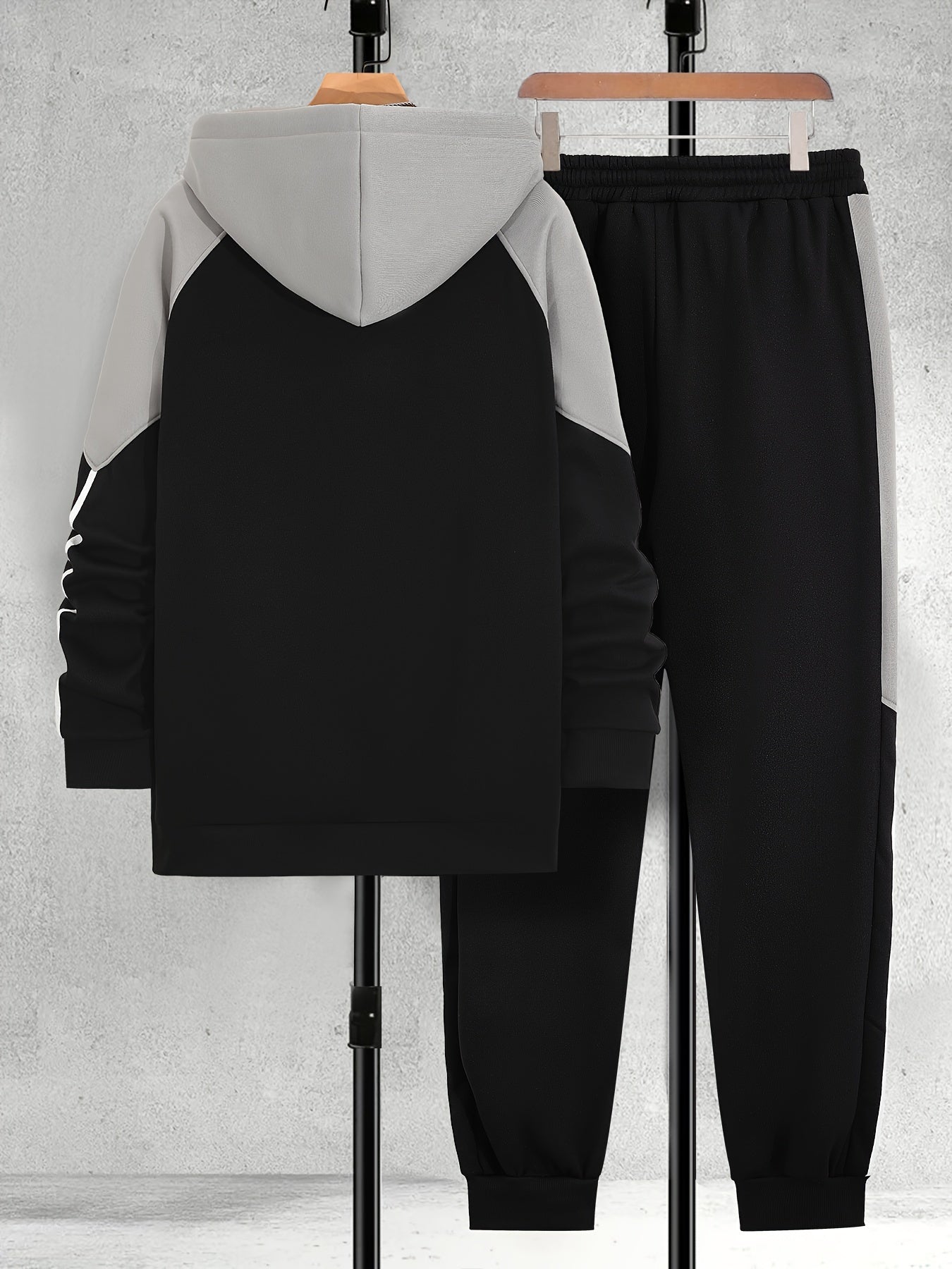 Conjunto de sudadera y jogger de color block para hombre talla grande de poliéster, casual para otoño e invierno