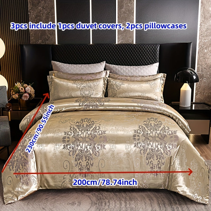 3-Piece Satin Jacquard Bedding Set with Duvet Cover and Pillowcases Golden Contemporary Bedroom Guest Room