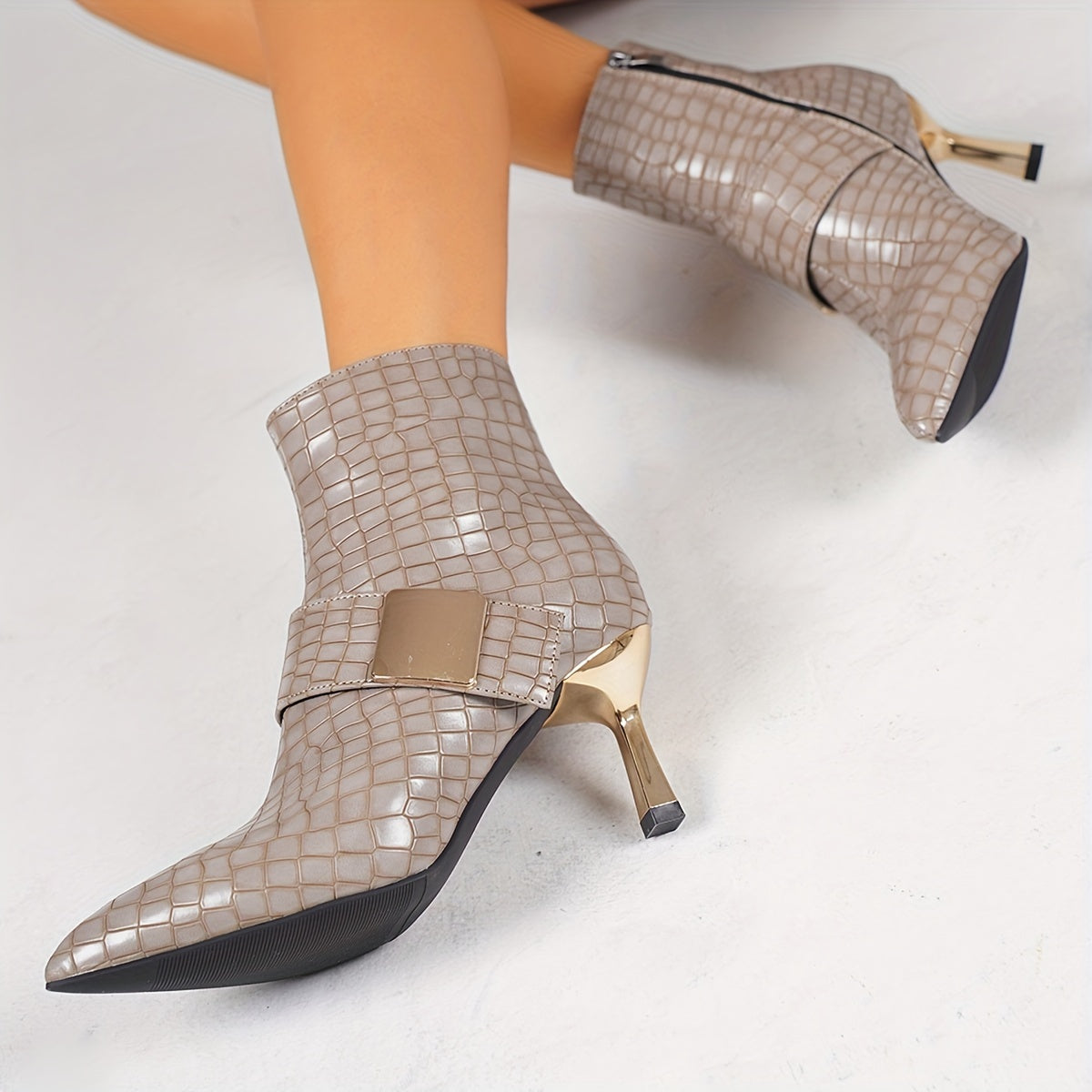 Women's Black PU Leather Strappy Block Heel Pumps with Buckle Detail