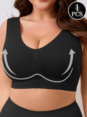 Plus o'lcham ayollar uchun shikastlanmagan sport bra sport tank top bir rang keng yelka kamari bo'shliqsiz