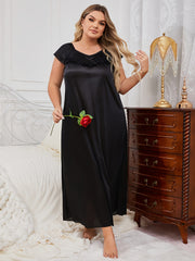 Женская ночная рубашка с V-образным вырезом, мягкий полиэстер-эластан, полупрозрачная, с бантом