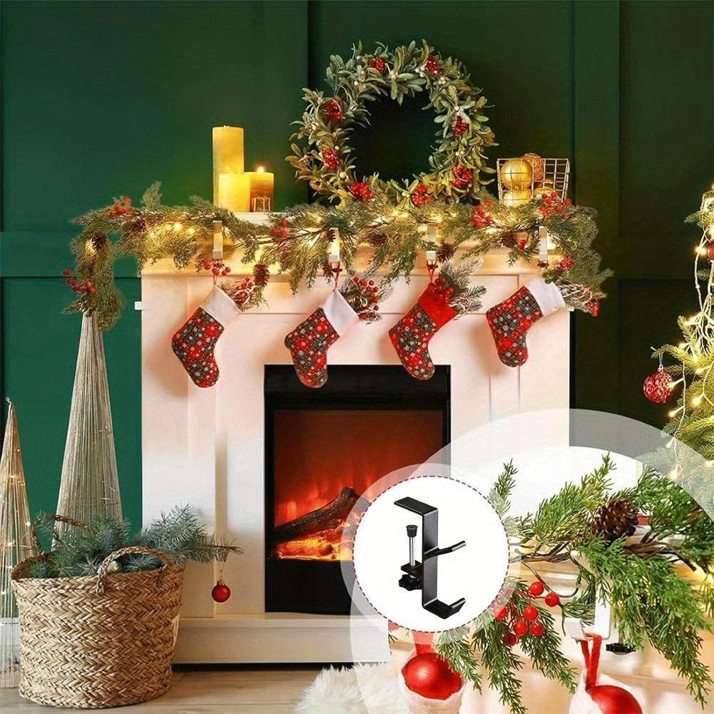 Adjustable Heavy Duty Metal Garland and Stocking Hangers Set of 2 Fireplace Mantel Holders with Dual Hooks