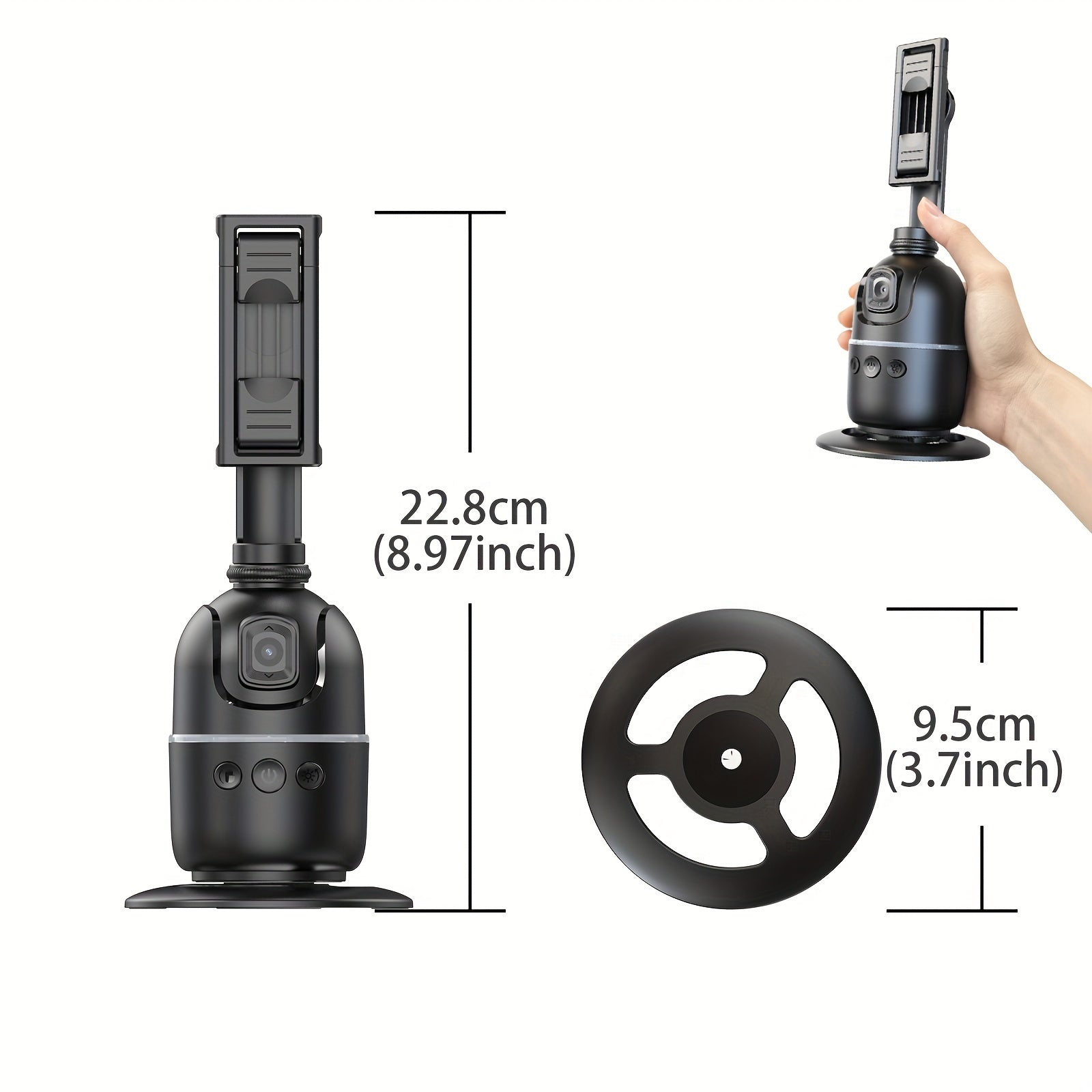Тренога для отслеживания лица с ИИ, монопод для селфи с вращением на 360°, стабилизацией, USB-перезаряжаемый, вертикальный держатель для смартфона