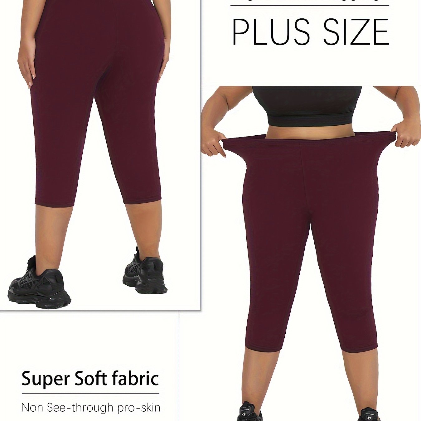 Plus Size Women's Slim Soft Capri Leggings Gray High Stretch Yoga