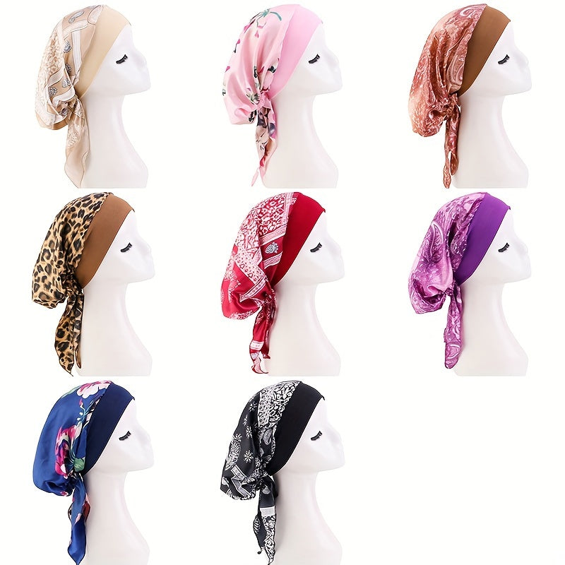 Black and White Paisley Stretchy Turban Hat for Women Lightweight Polyester