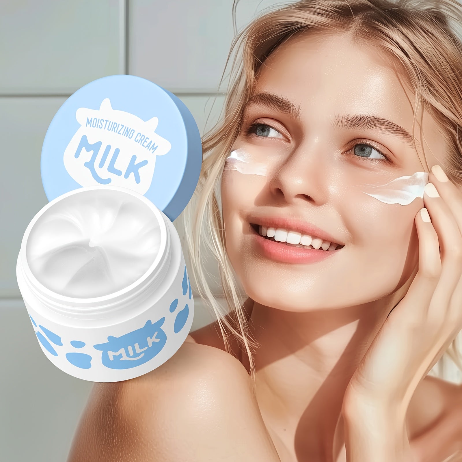 Unisex Milk Skincare Set for All Skin Types Moisturizing with Cleanser Serum Face Cream Brush