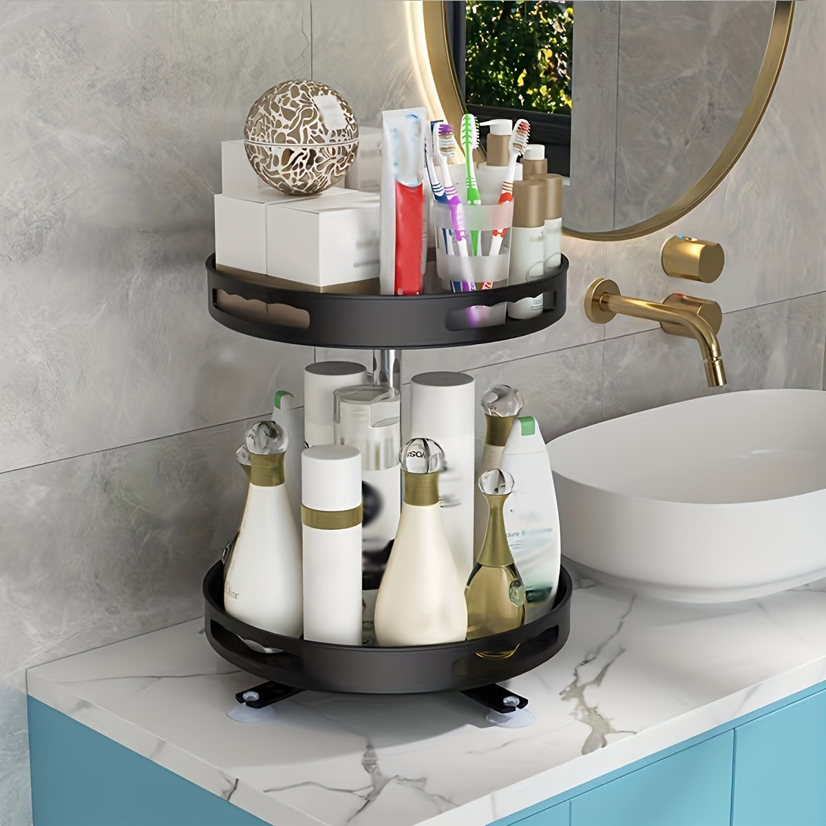 Вращающийся органайзер для посуды, косметики и специй, чтобы сэкономить место на столешницах с нескользящим дизайном.