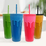 24 унции светящийся в темноте многоразовый стакан с крышкой и соломинкой, двойные стенки, изолированный, пластиковый без BPA, ярко-зеленый для холодных напитков, подарков, путешествий и перерабатываемый.