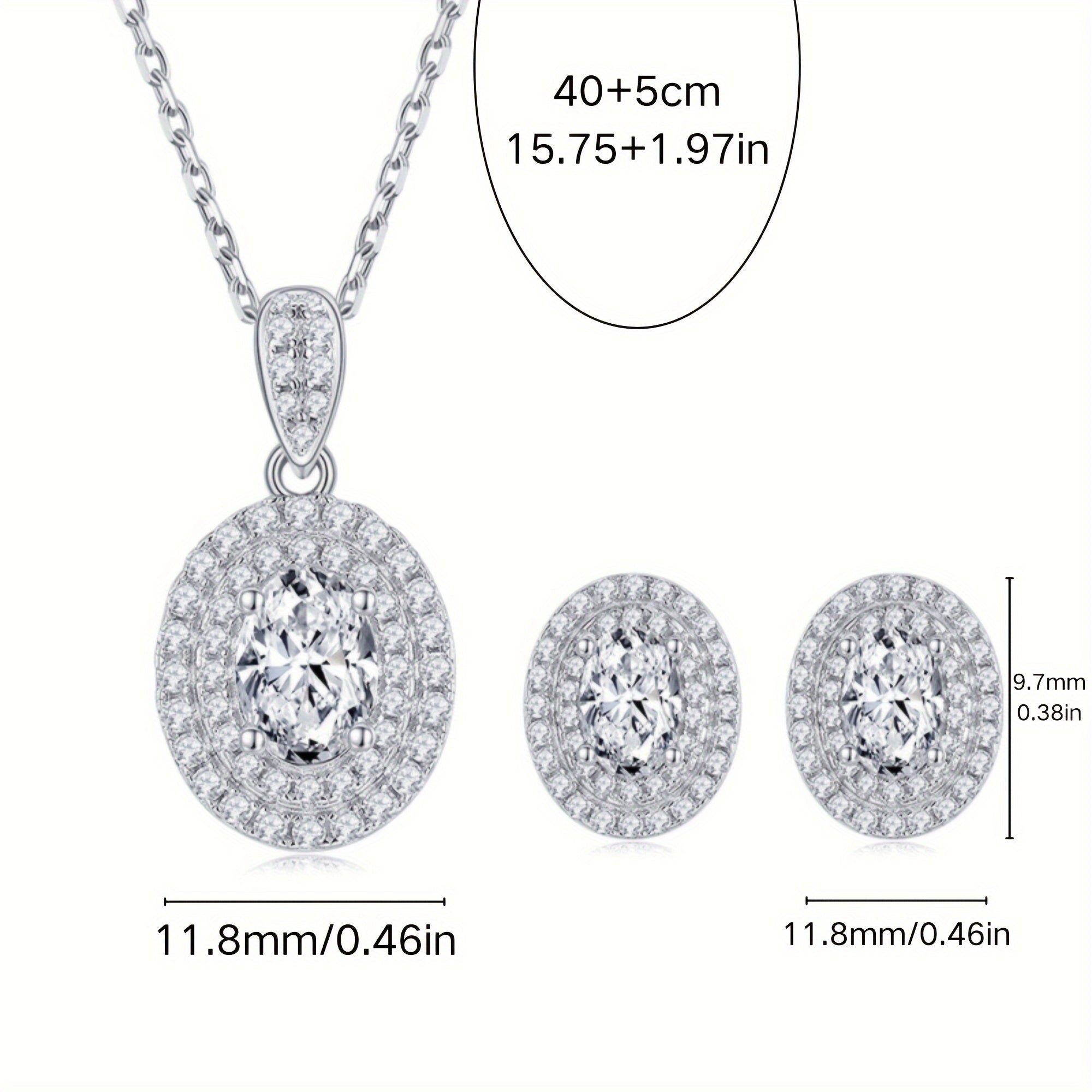 Sterling Silver Moissanite Jewelry Set with Egg-Shaped Pendant and Earrings for Wedding and Daily Wear
