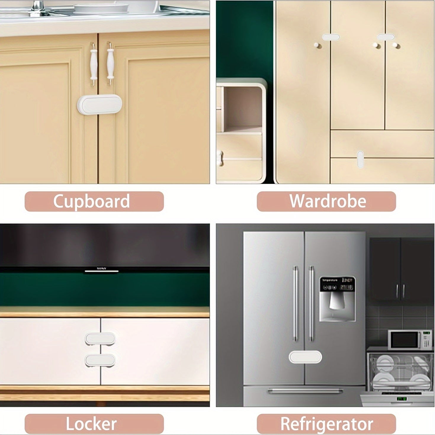 Set of 6 Heavy-Duty Cabinet Locks with Adhesive Tape for Fridge, Freezer, and Doors