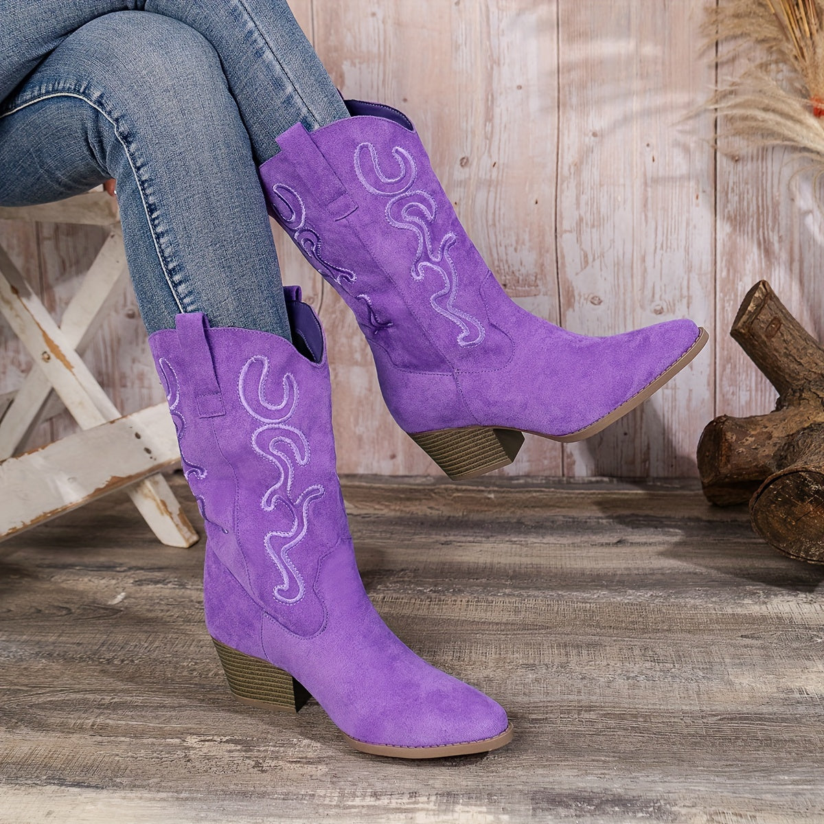 Women's Embroidered Leather Mid-Calf Cowboy Boots for Fashion and Western Wear