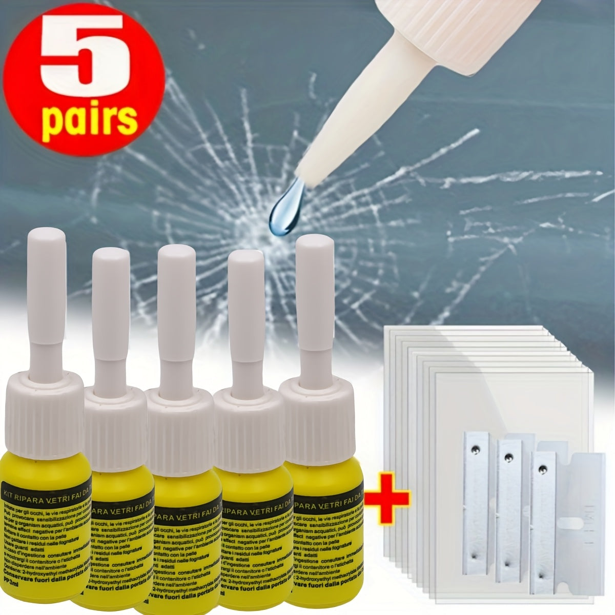 Universal avtomobil shisha yorig'ini tuzatish to'plami, shisha ta'mirlash asbobi, shaffof qotish uchun yopishqoq