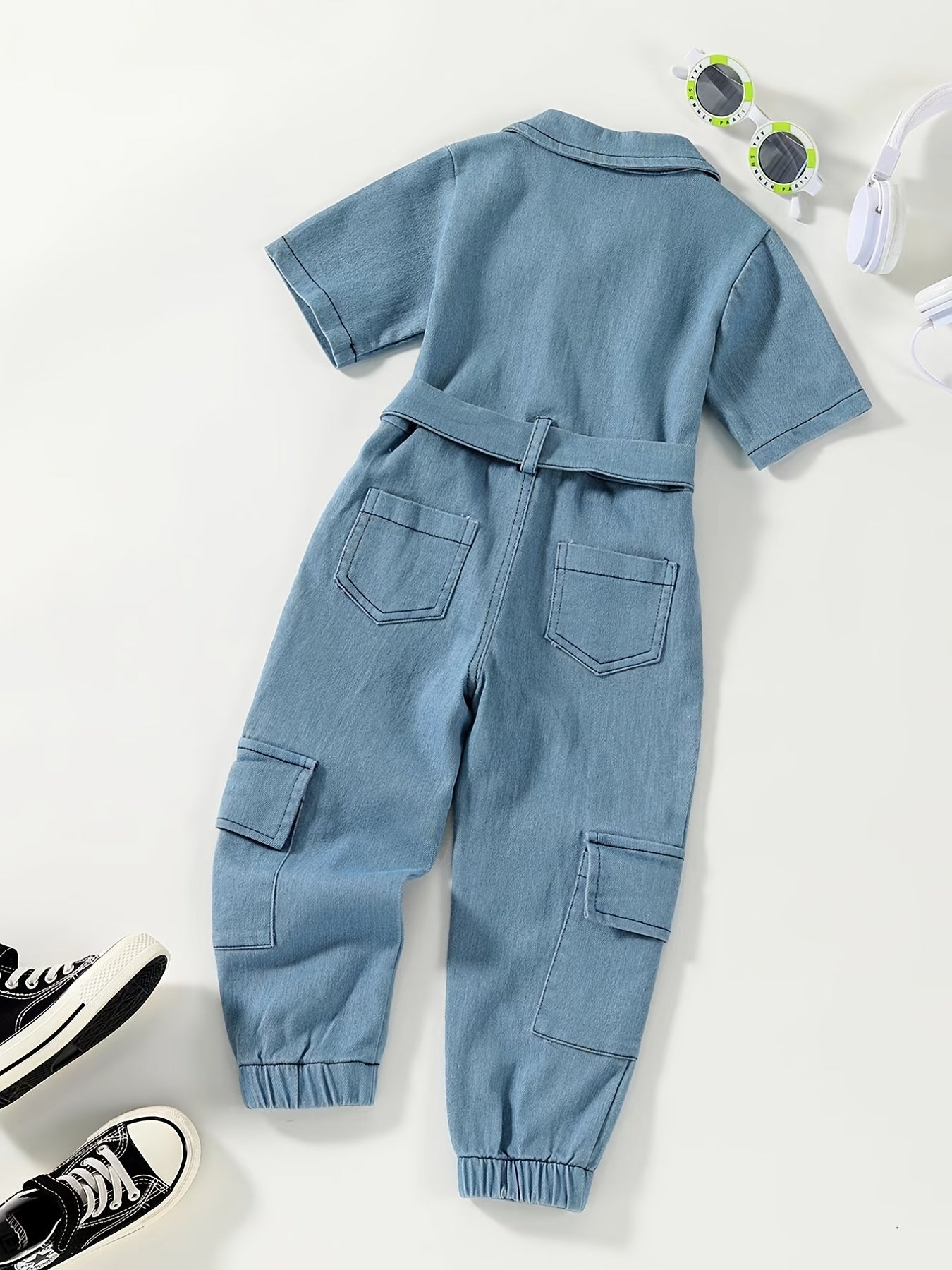 Джинсовый комбинезон-платье для девочек с ремнем, хлопковый, повседневный, летний, длинный