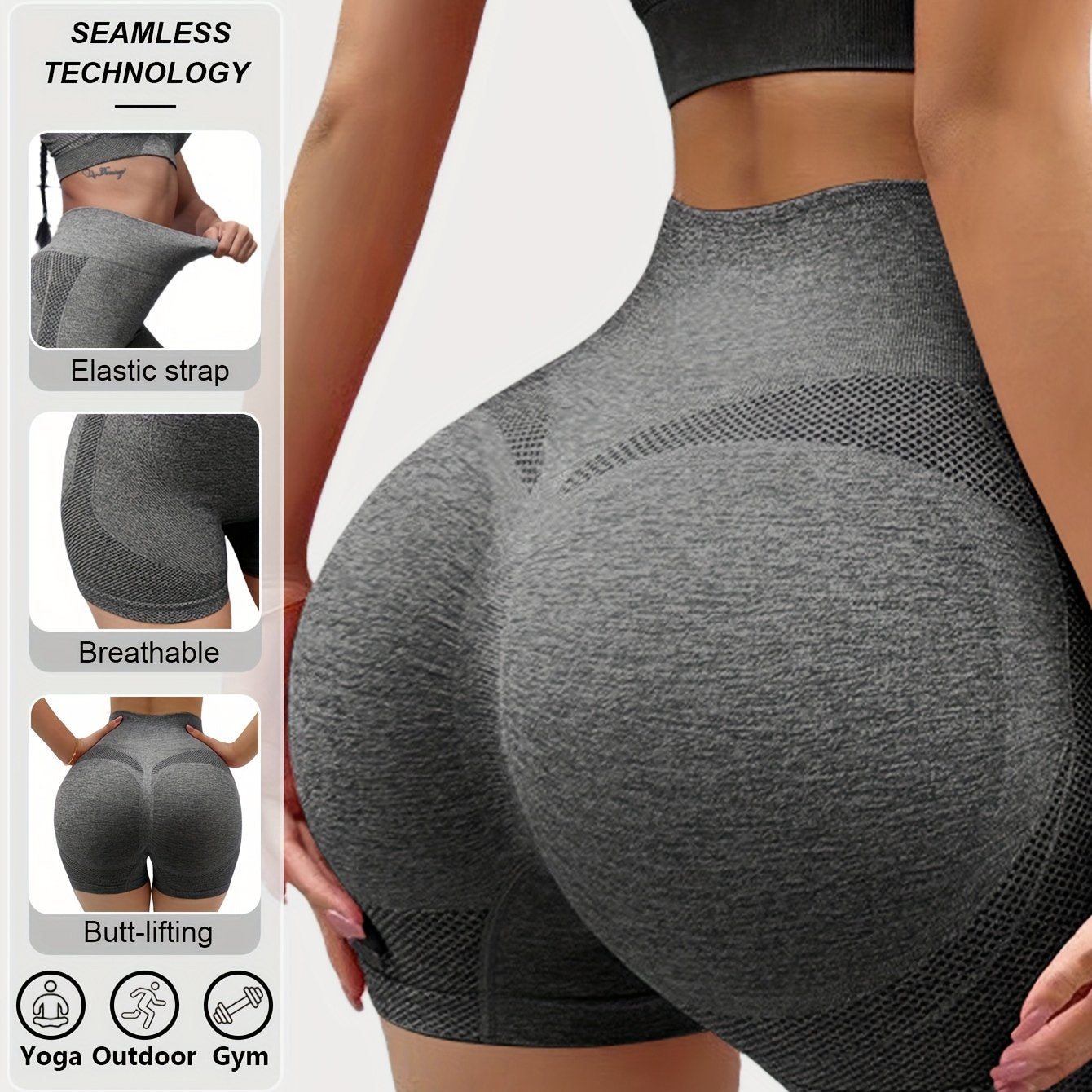 Seamless High Waist Yoga Leggings with Butt Lifting Support for Running and Outdoor Sports