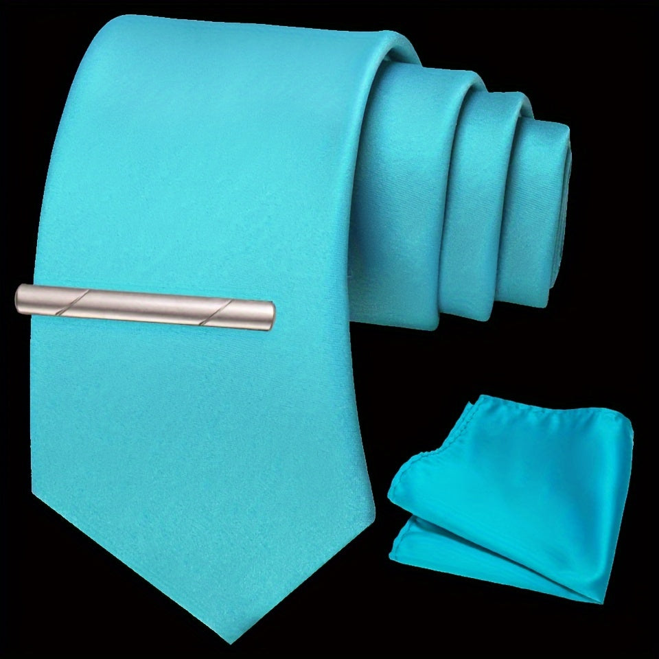 Erkaklar uchun bir rangli ipak aksessuarlar to'plami, galstuk, cho'ntak sharf, sochiq, galstuk klipi, rasmiy kiyimlar va sovg'alar uchun