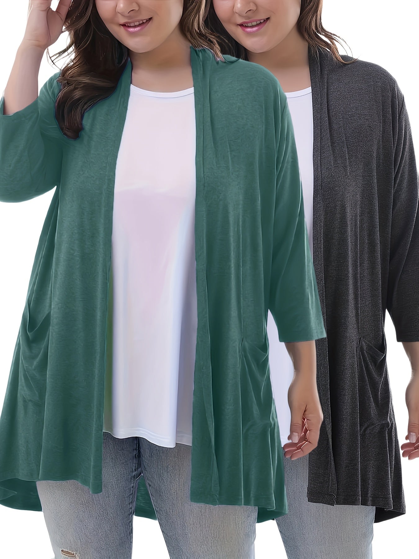 Women's Lightweight Soft Cardigan With Pockets 2-Pack in Dark Gray Green