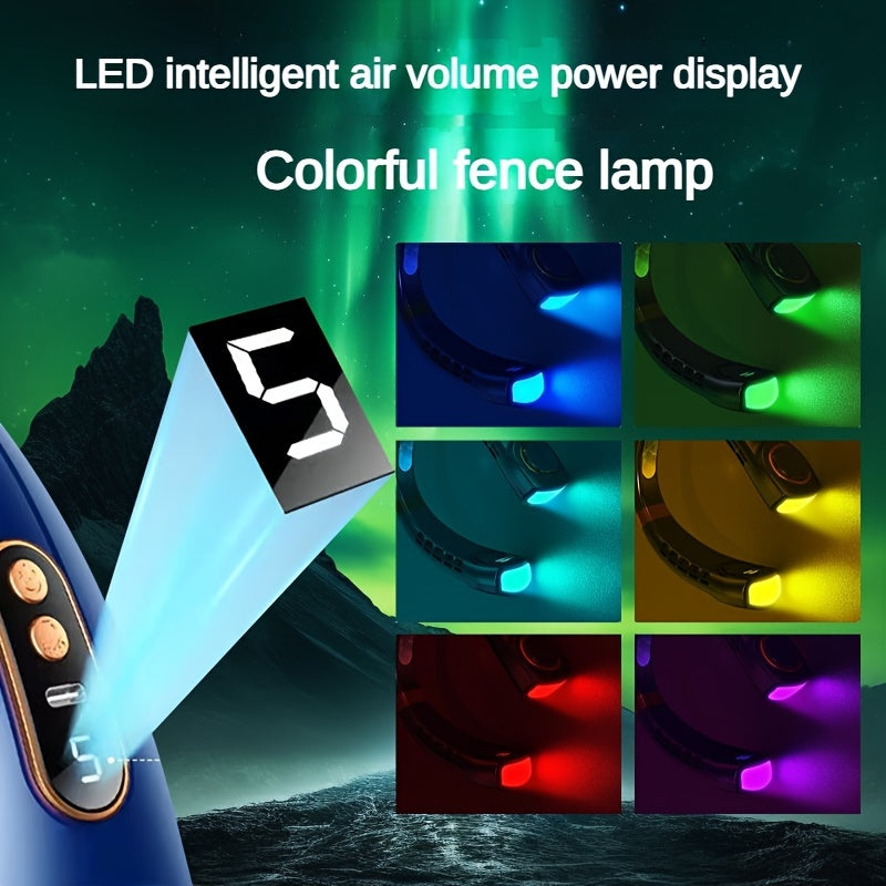 Noiseless Portable Neck Fan with LED Lights, 5-Speed Cooling, Rechargeable