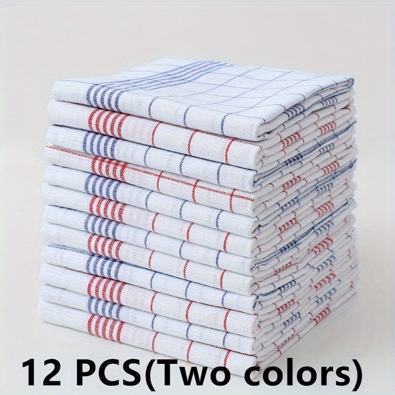 6 Dishcloths and 2 Color Mesh Cotton Kitchen Towels, Blue Check Red Check