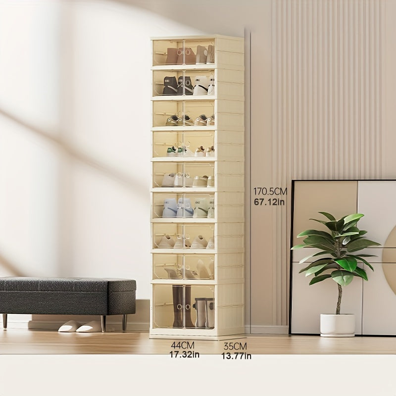 Foldable Shoe Storage Organizer Box with Lid Wheels Stackable Closet Bin for Dorm Under Bed Entryway Garage