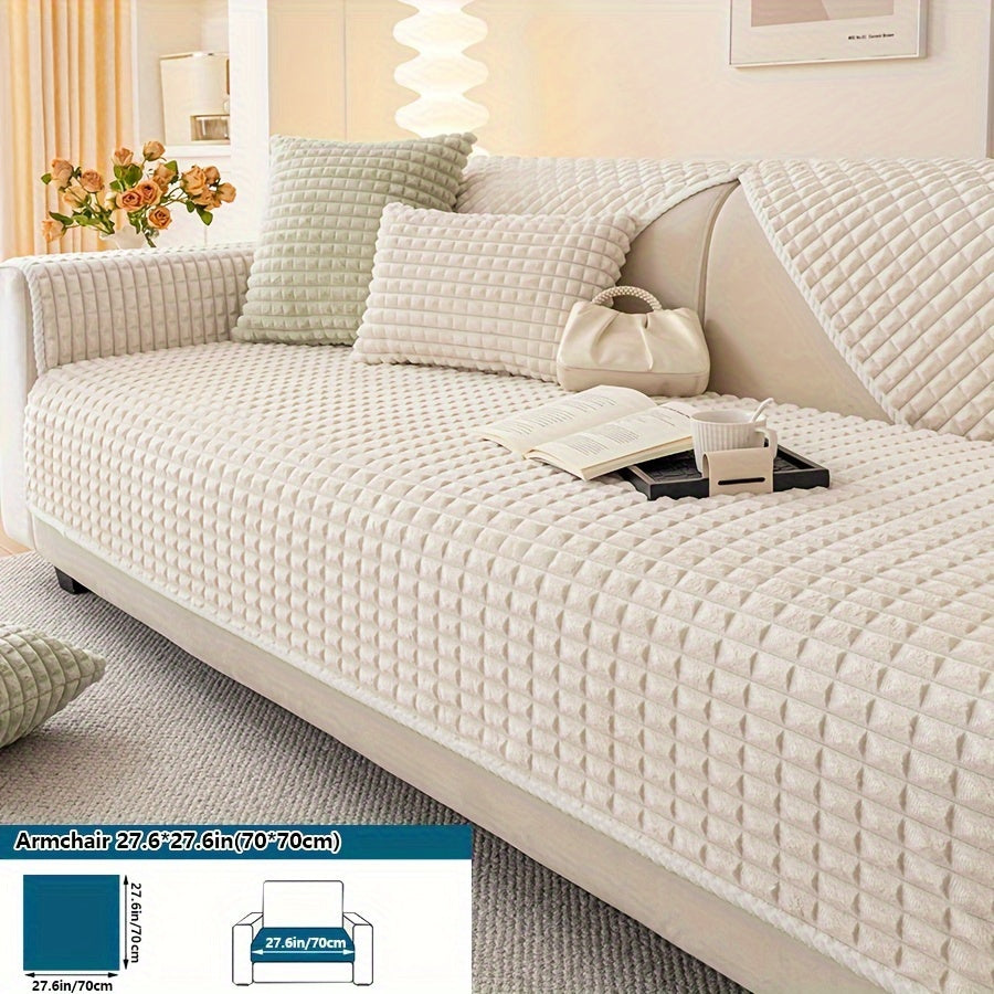 Plaid plush divan qoplamasi, sirpanmas dizayn bilan, hayvonlar uchun va barcha mavsumlar uchun mukammal. Turli xil mebellar uchun mos keladi.