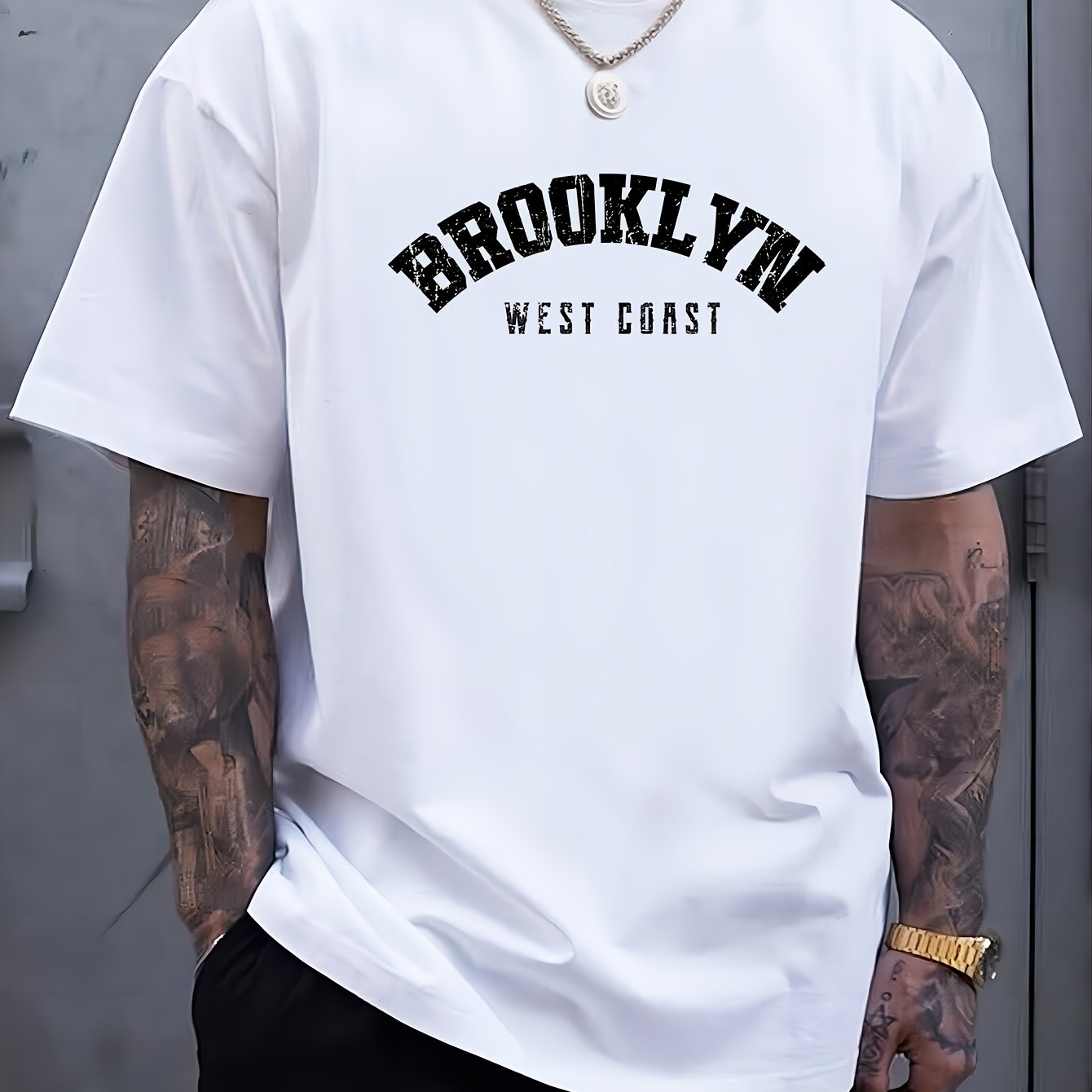 Katta o'lchamdagi erkaklar uchun BROOKLYN bosma T-ko'ylagi, katta va baland erkaklar uchun yozgi qisqa yengli T-ko'ylak.