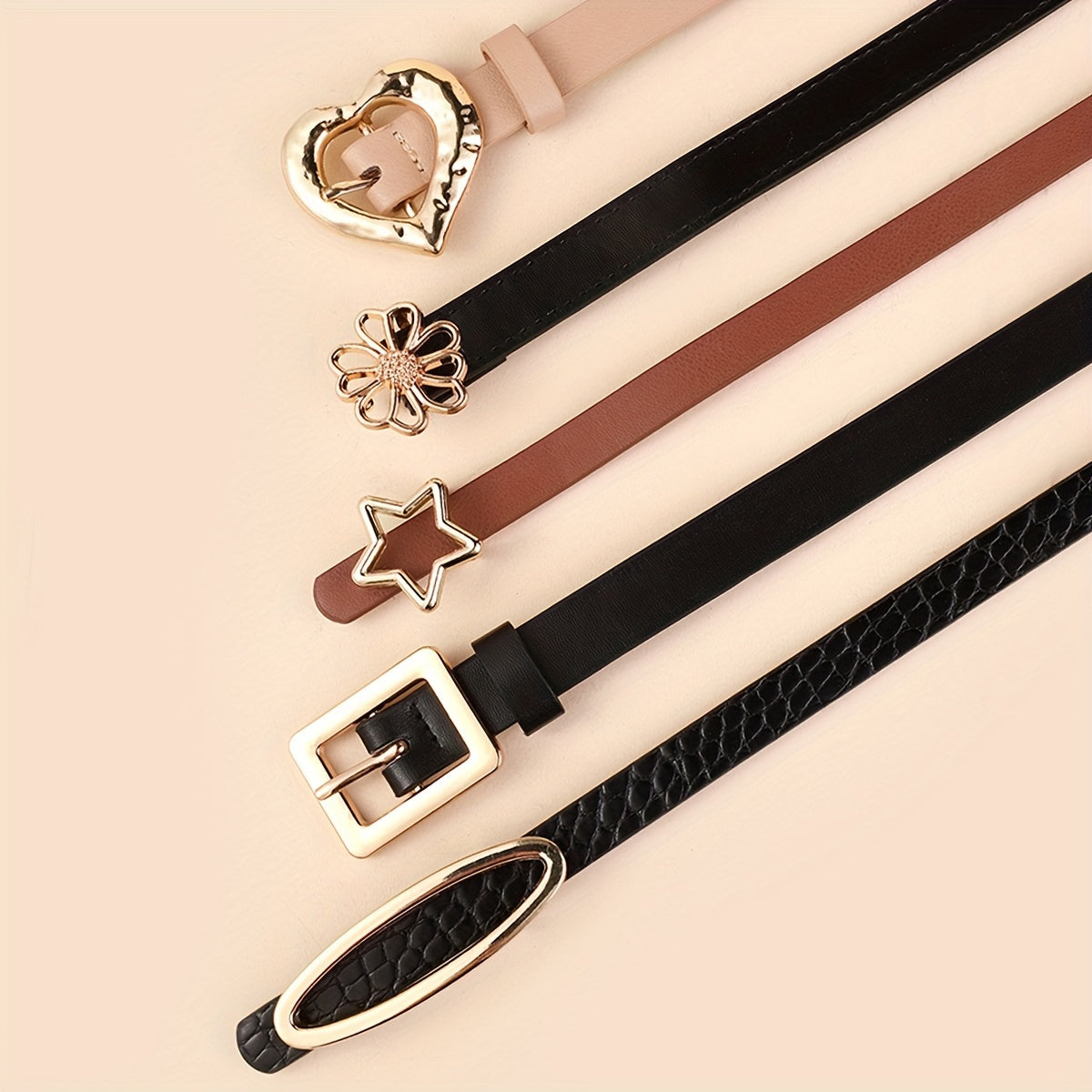 Набор из 5 женских тонких ремней из искусственной кожи в однотонных цветах для платьев и пальто