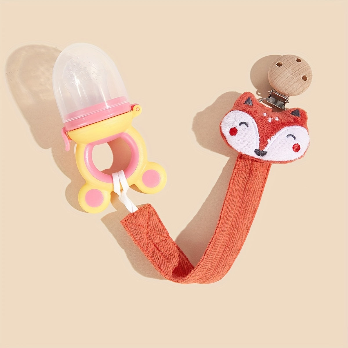 Baby Teething Toy Wooden Clip Plush Elephant Cotton Pacifier Holder for Baby Boy Girl