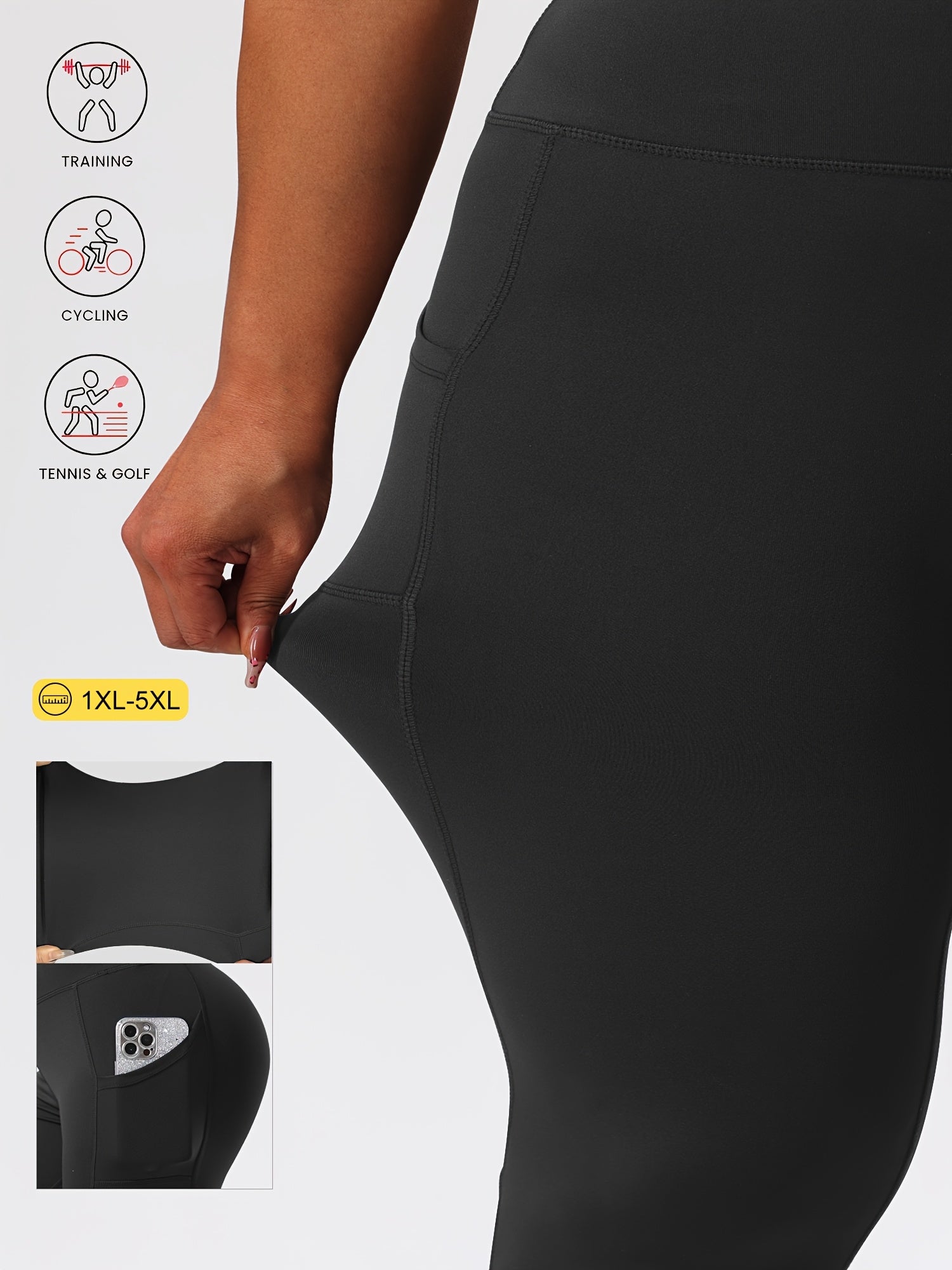 Plus Size High-Waisted Leggings with Pockets 7/8 Length Yoga Running