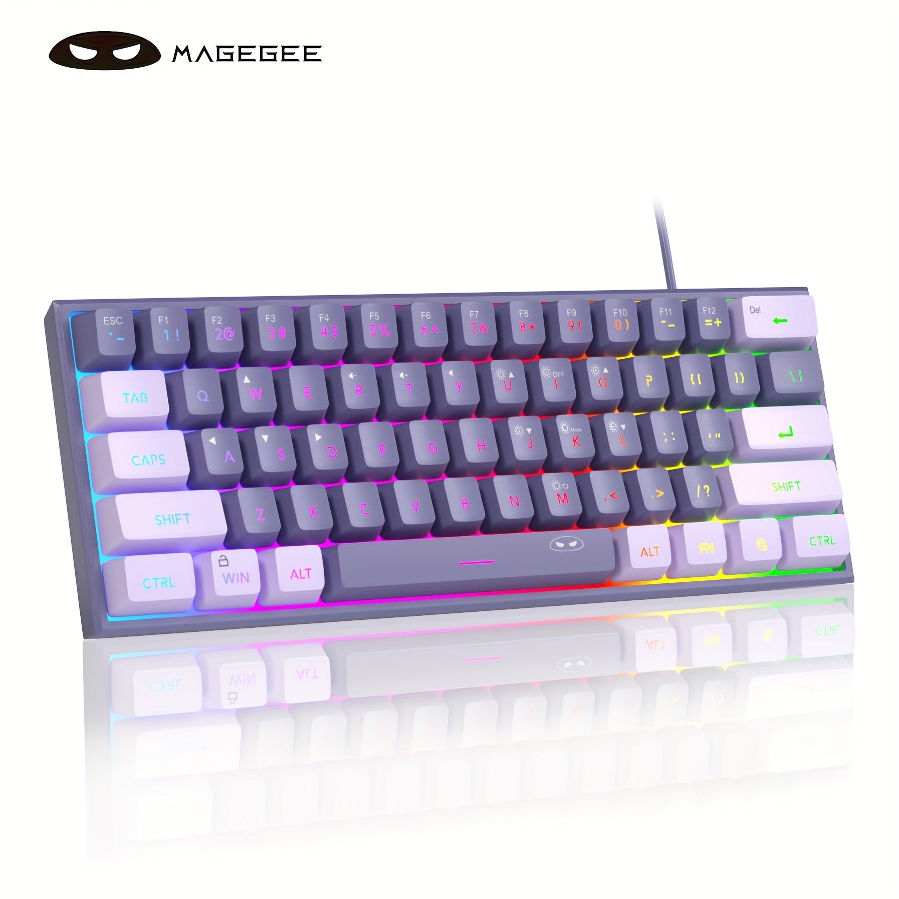 Compact 60% RGB Backlit Gaming Keyboard Violet with PBT Keycaps Ergonomic Design for PC MAC PS4