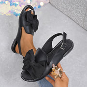 Women's Flat Sandals with Bow Detail Open Toe Adjustable Ankle Strap