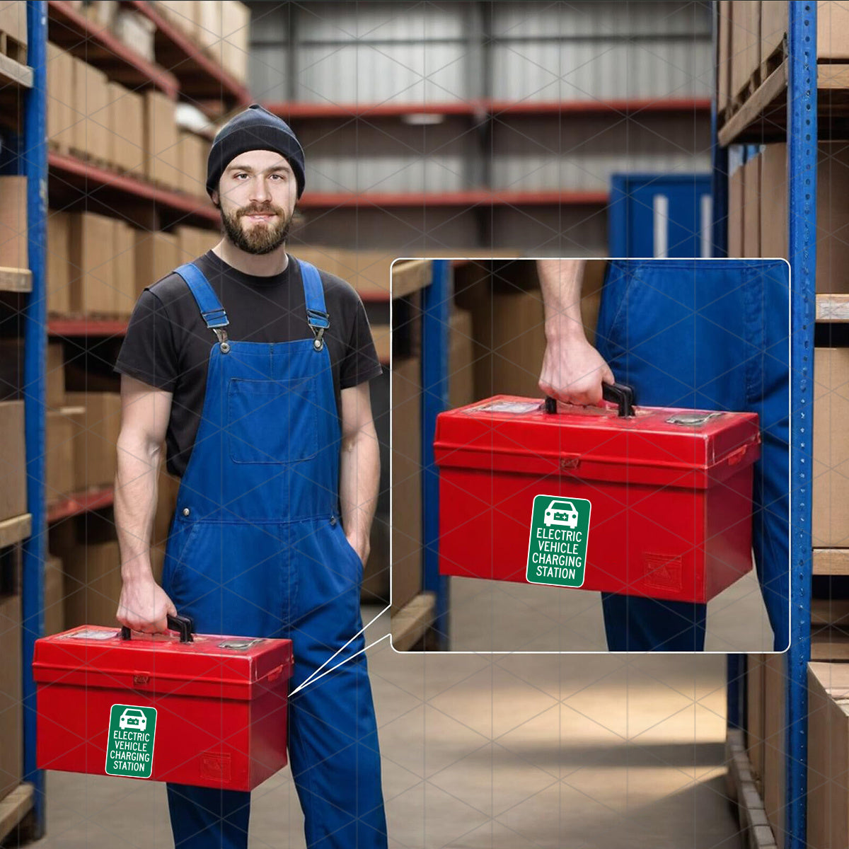 Self-Adhesive Electric Vehicle Charging Warning Sticker Vinyl Green White