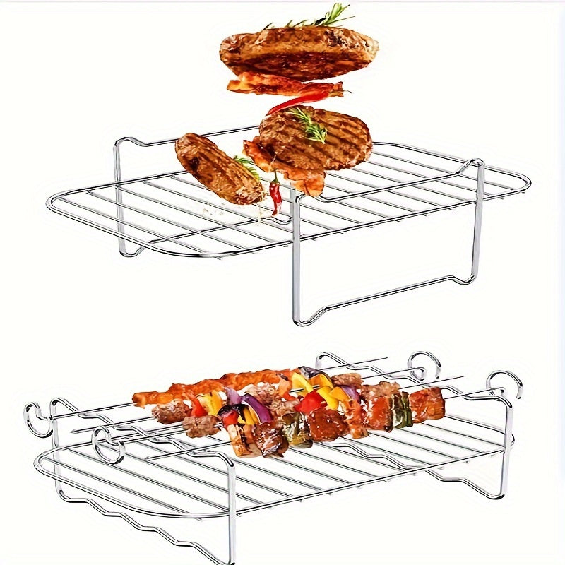 Stainless Steel Dual Layer Skewer Stand for Air Fryer Grilling and Baking
