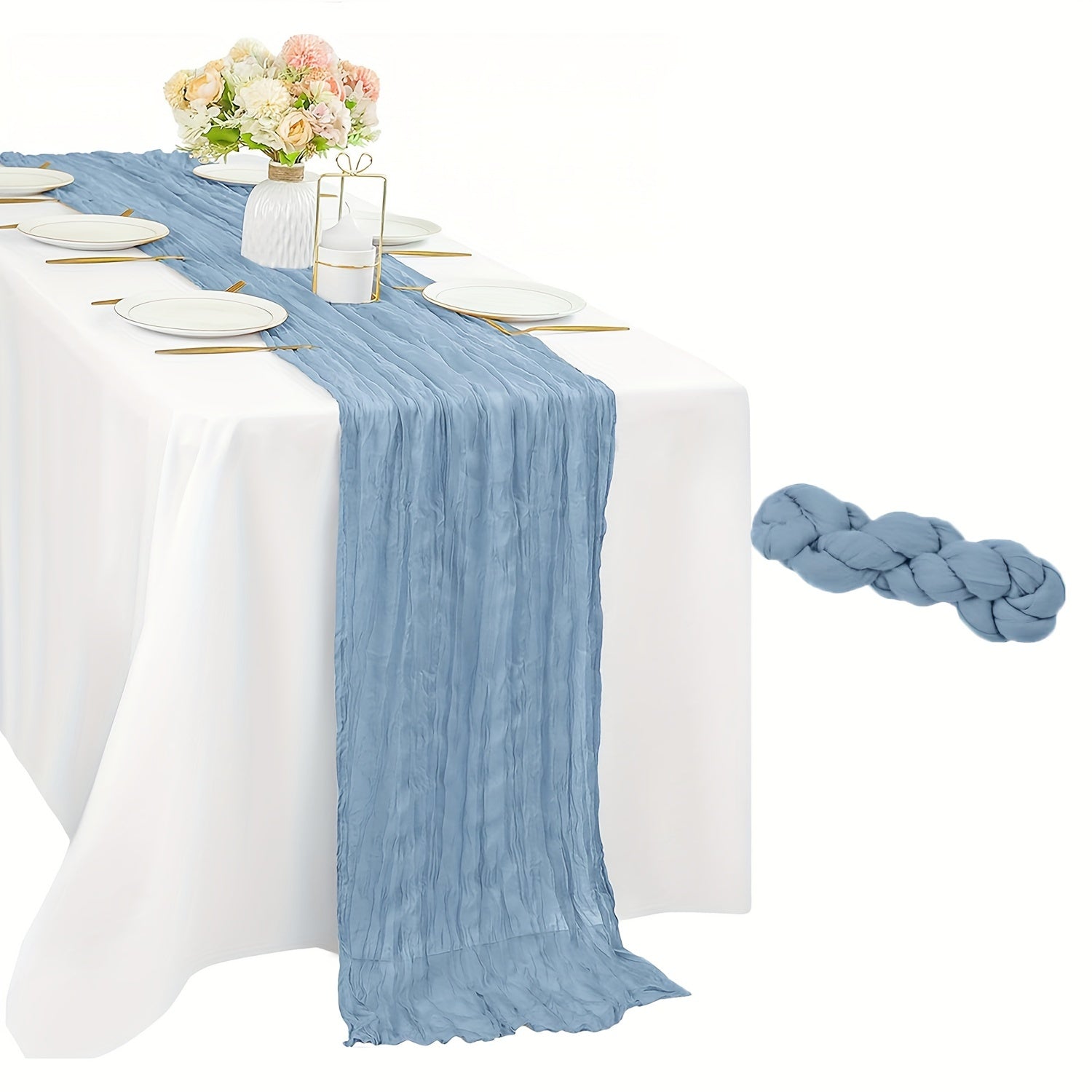 Boho Cheesecloth Table Runner Semi-Sheer Polyester for Special Occasions 1pc
