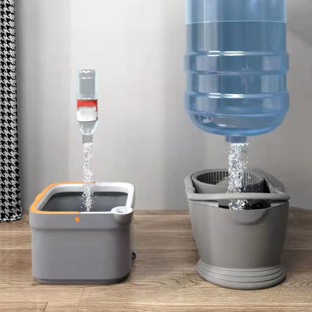 "Aylanadigan Mop To'plami va Chelak - Qo'l bilan yuvish shart emas, Oson tozalash, O'z-o'zini tozalash tizimi, Yog'och, Kafel va Marmar pollari uchun mukammal, Yotoqxona uchun ajoyib, Mustahkam dizayn, Keramika kafel uchun mos."