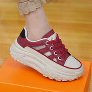 Women's Breathable Mesh Casual Sneakers White Red Chunky Sole