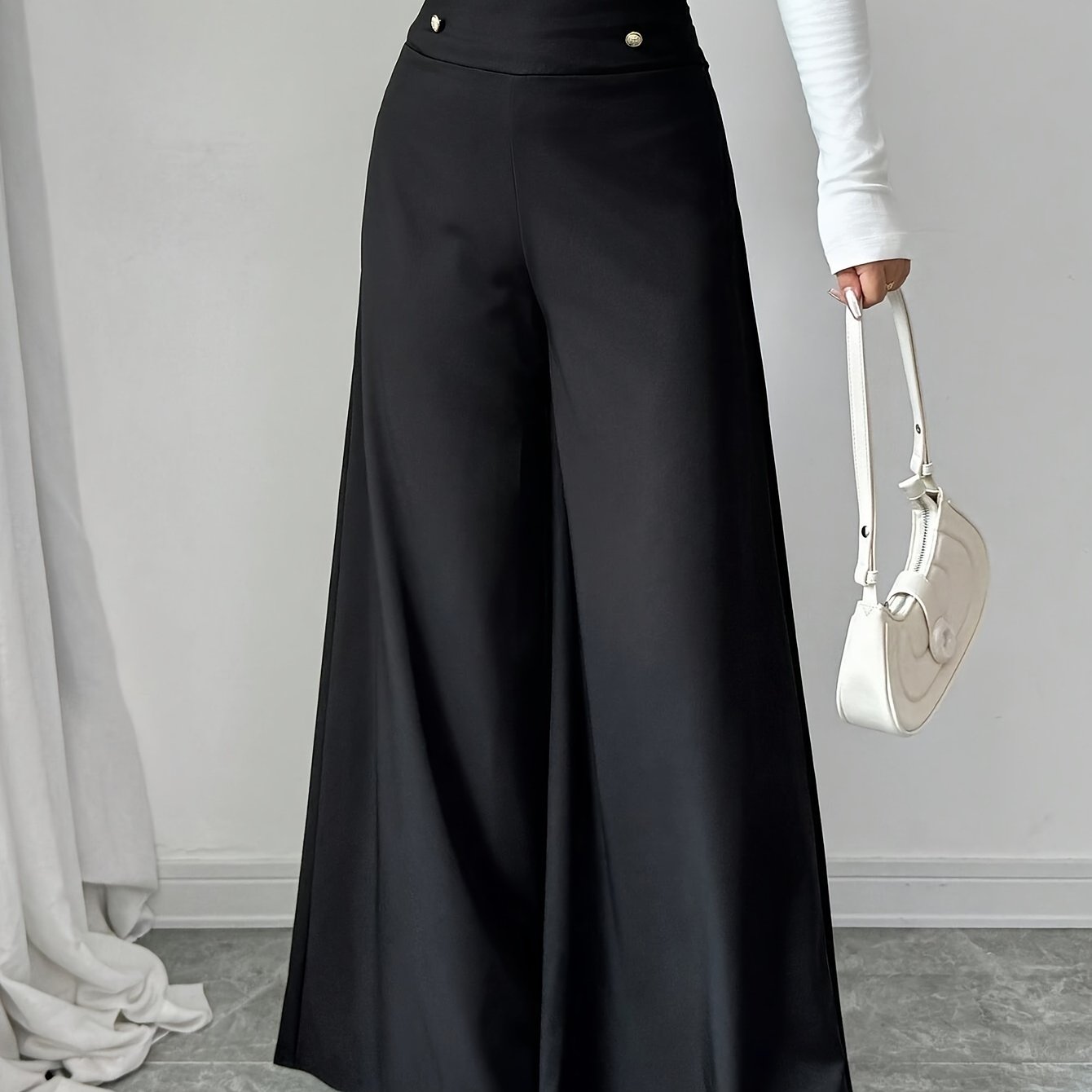 Women's Black High-Waisted Tummy Control Pants for Work Slim Fit All Seasons