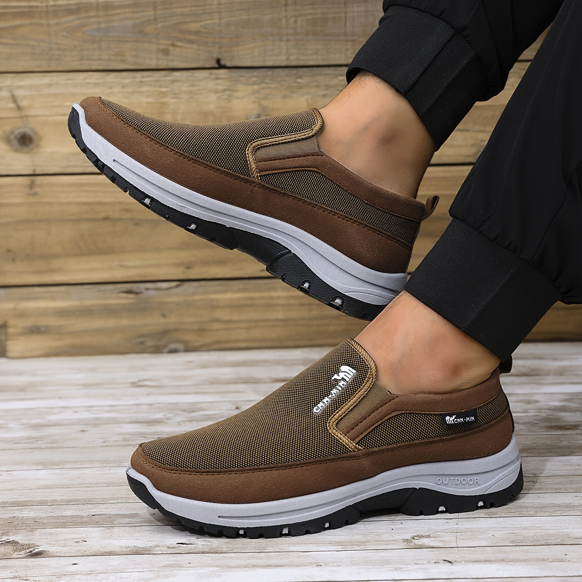 Men's Breathable Knit Slip-On Sneakers for Outdoor Hiking in Gray Black Navy Blue Brown