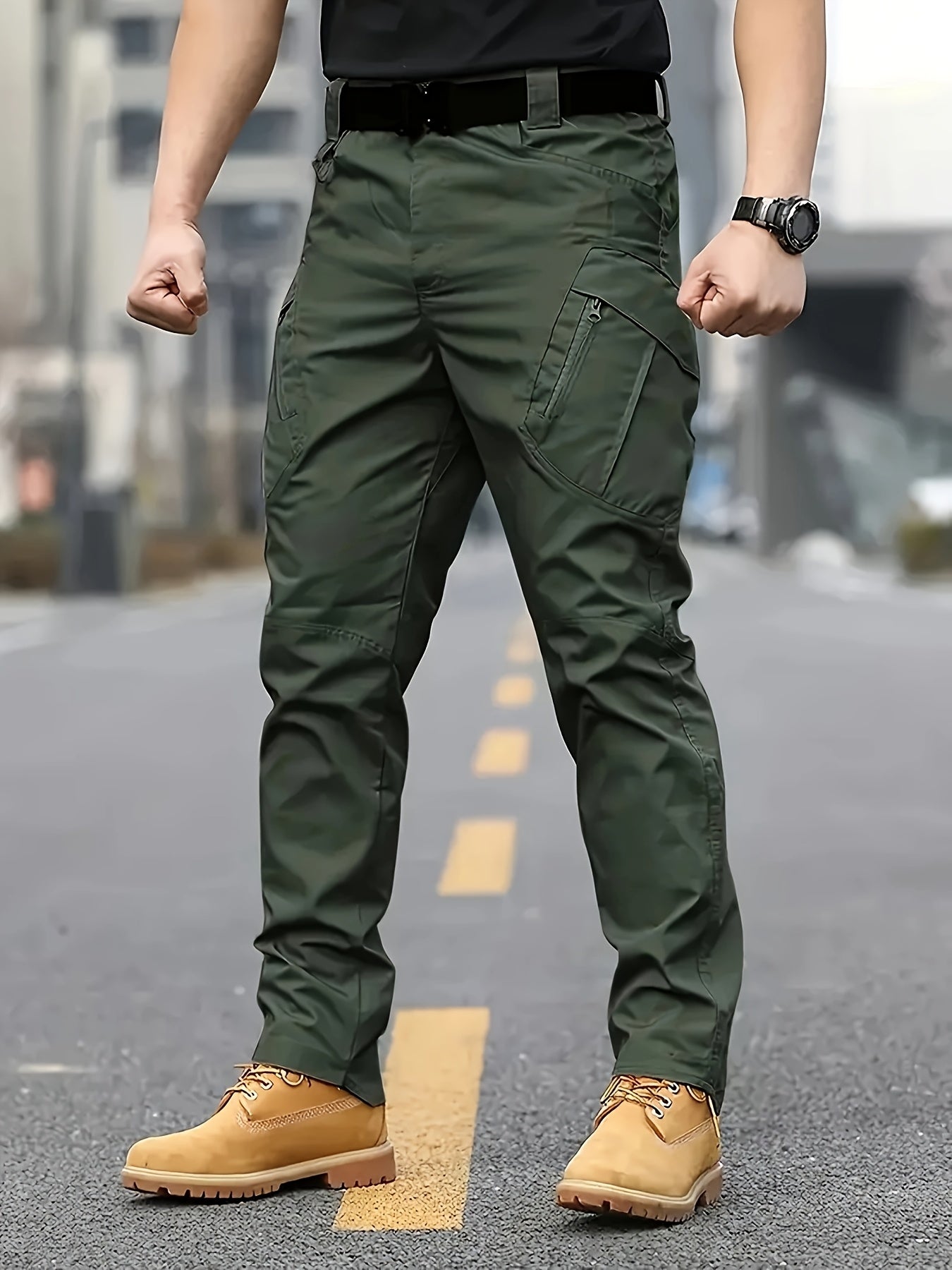 Men's Waterproof Cargo Pants for Outdoor Activities with Pockets and Solid Color