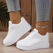 Women White Casual Sneakers Rubber Sole Low-Top Lace-Up Comfortable Footwear