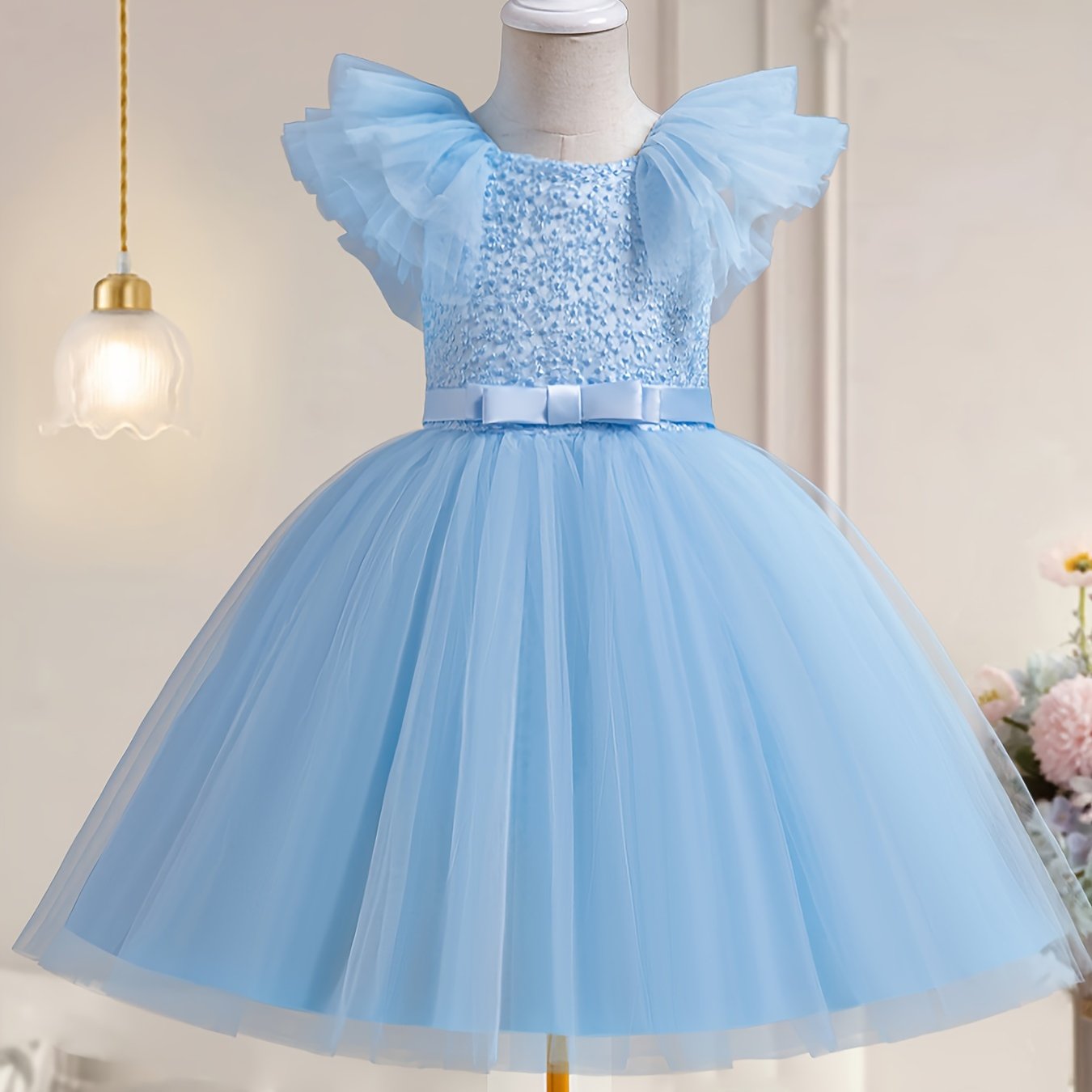 Girls Summer Tulle Tutu Party Dress for Girls with Bow Detail Suitable for Weddings and Birthdays