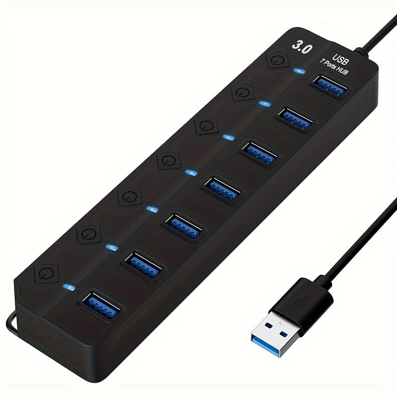 USB 3.0 Hub 7 Ports with On/Off Switch for Laptop MacBook Surface Pro PC