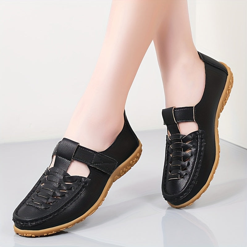 Women's Faux Leather Sandals - Retro Flat Shoes with Non-Slip Straps