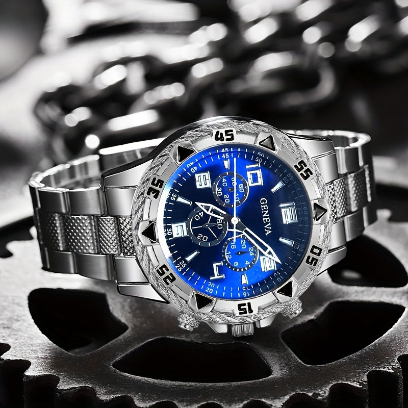 Men's Quartz Watch Set 3 Pieces Stainless Steel Zinc Alloy Non-Waterproof Gift