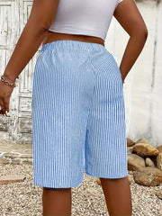 Women's Plus Size Striped High-Waisted Casual Shorts with Pockets