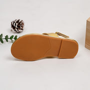 Girls' Gold Sandals Leather Summer Casual Shoes with Rubber Sole